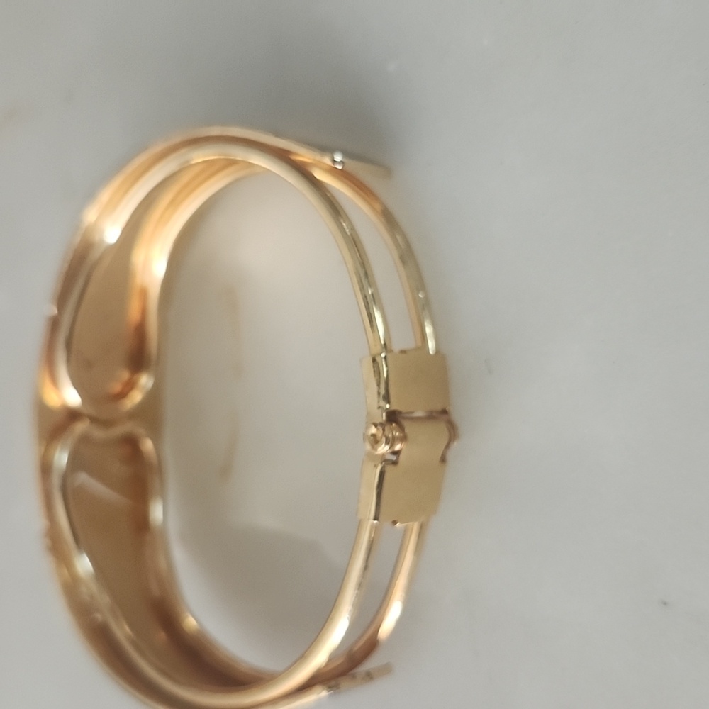 Enamel Art Deco Blue & Goldtone Bangle Bracelet Marked Dami Ls View 4